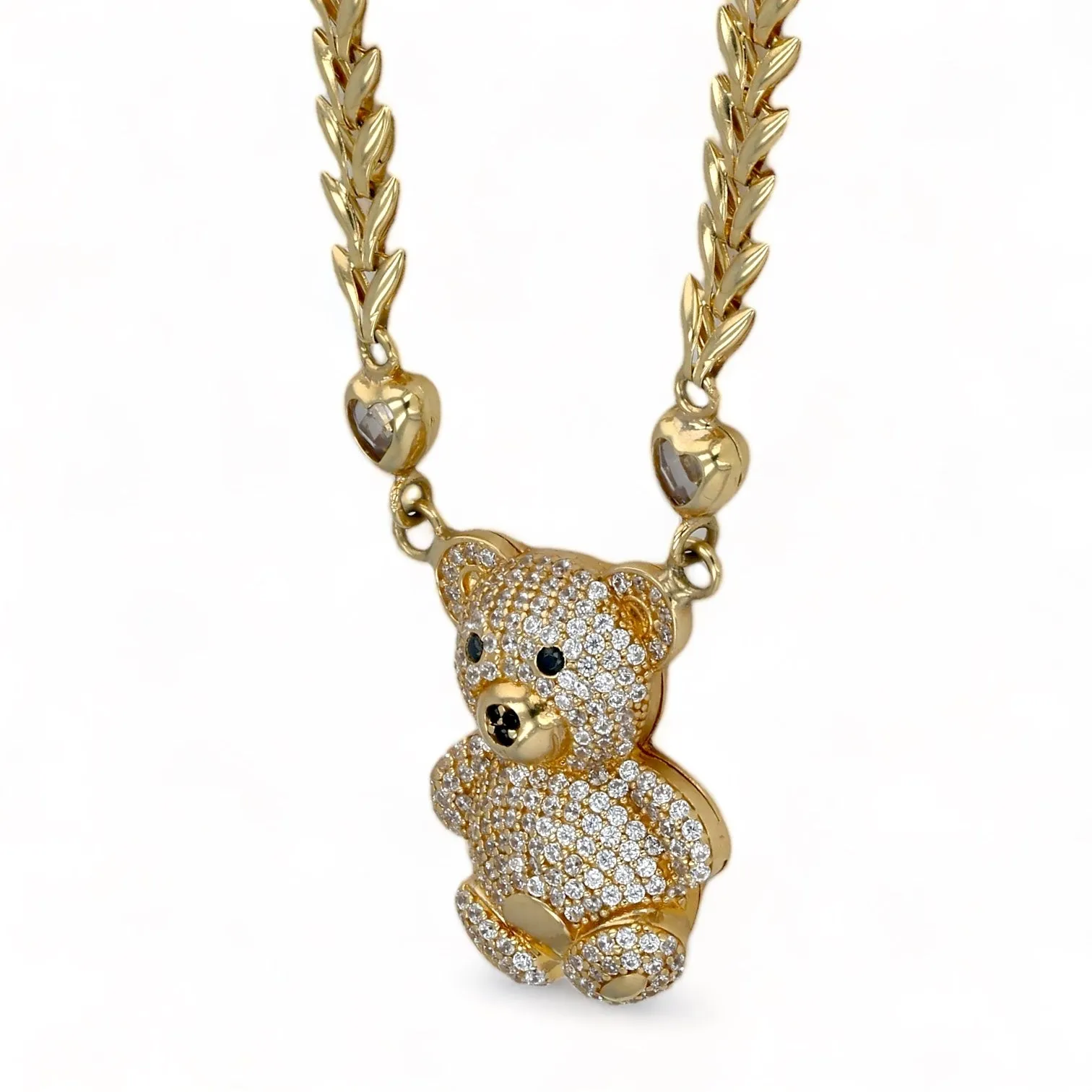 Yellow 14k gold teddy bear necklace