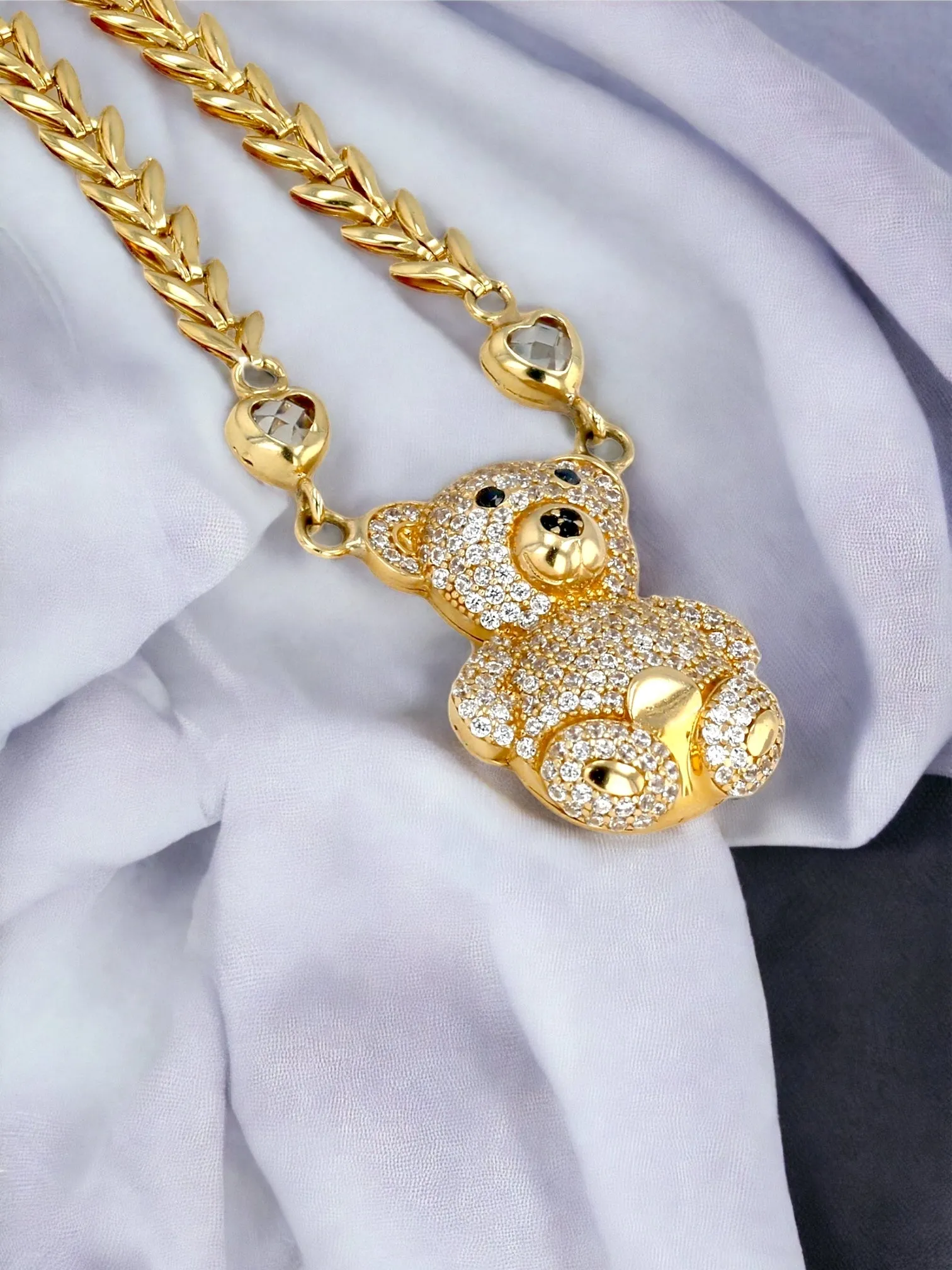 Yellow 14k gold teddy bear necklace