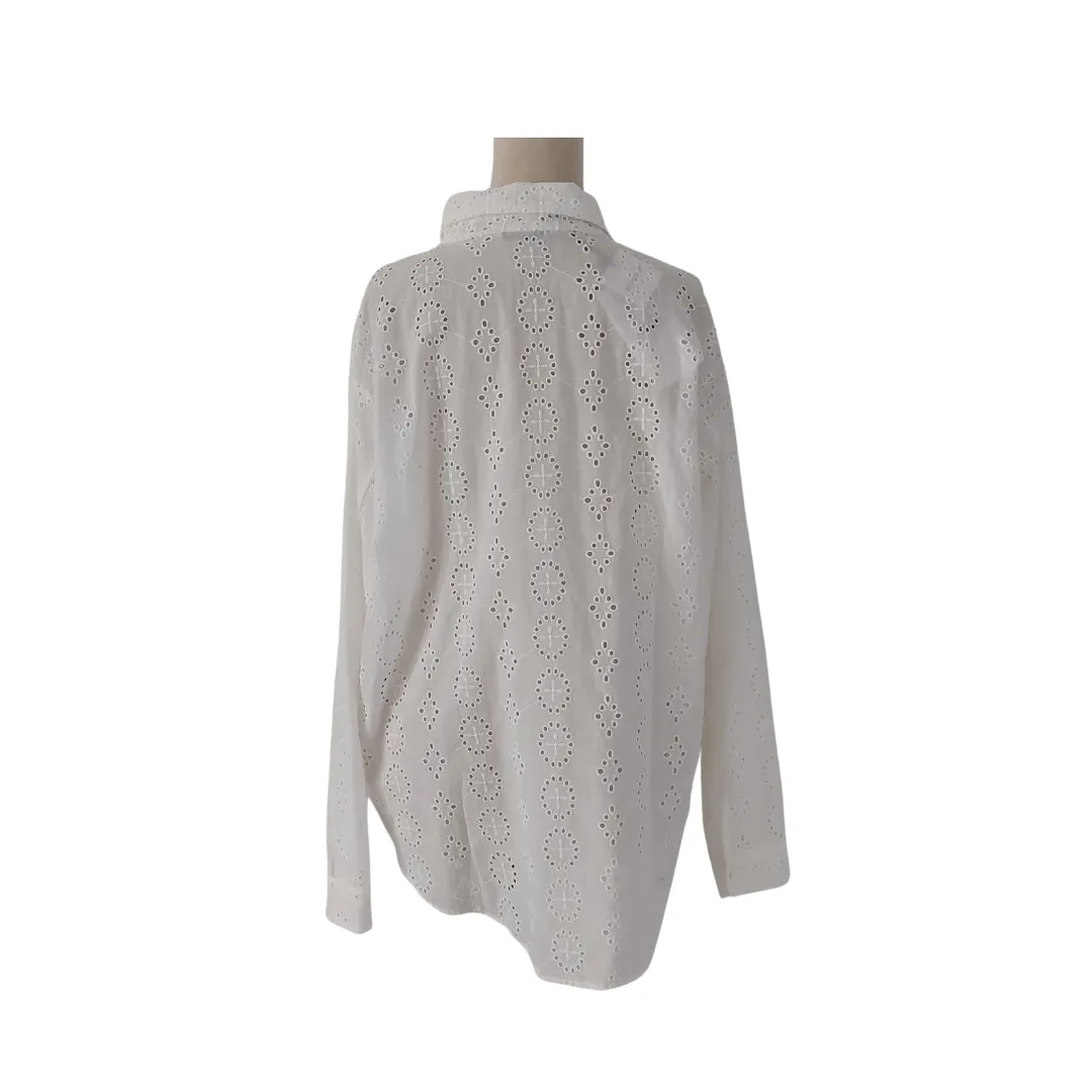 ZARA White Cutwork Haley Collared Shirt | Brand New |